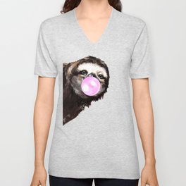 Bubble Gum Sneaky Sloth in Green V Neck T Shirt