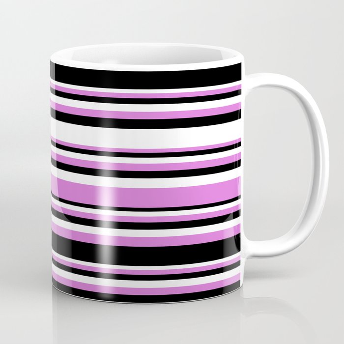 Orchid, Black, and White Colored Striped/Lined Pattern Coffee Mug