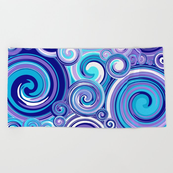 Whirlwind in Turquoise, Lavender, Purple, Navy Beach Towel