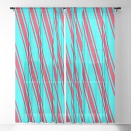 [ Thumbnail: Cyan & Crimson Colored Stripes Pattern Sheer Curtain ]