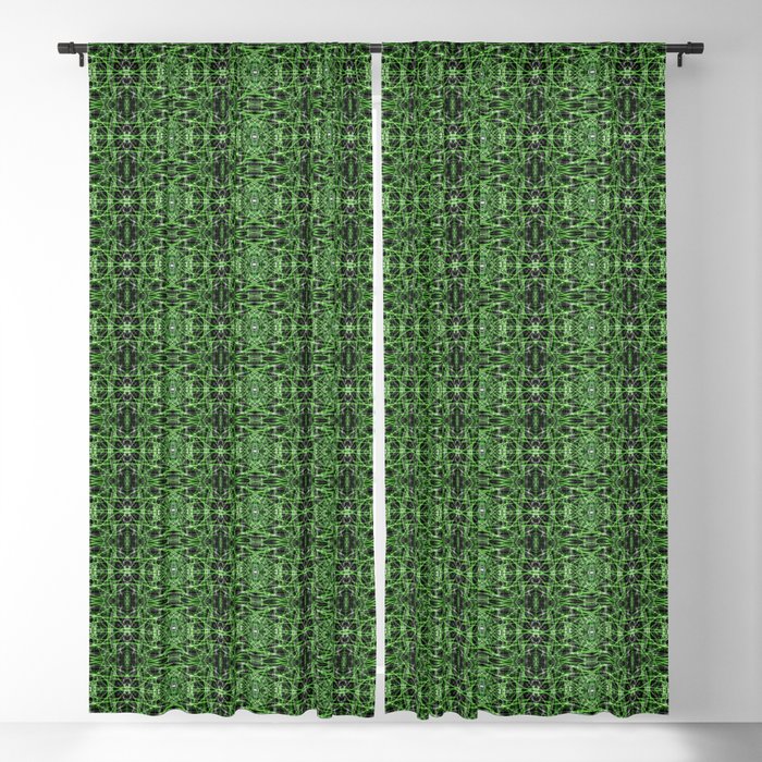 Liquid Light Series 62 ~ Green & Grey Abstract Fractal Pattern Blackout Curtain