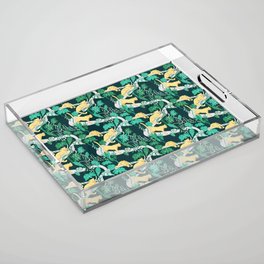 Wild cats with tropical Monstera  plants / green and gold Acrylic Tray