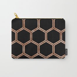Black onyx copper hexagons Carry-All Pouch | Pattern, Honeycomb, Abstract, Graphicdesign, Pink, Beehive, Rosegold, Geometric, Orange, Metallic 