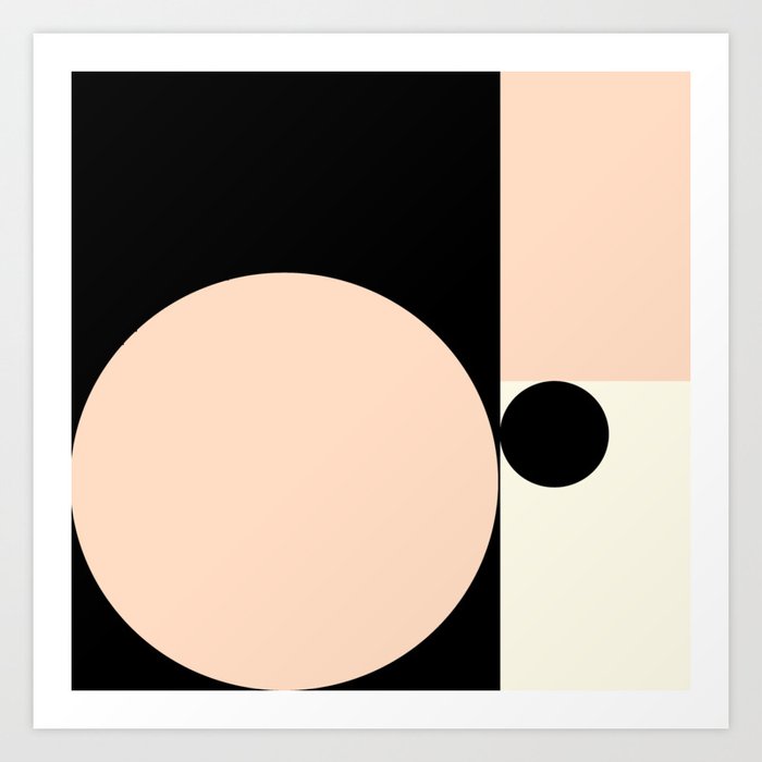 Modern Minimalist Geometric Solid Shapes : Peach Cream and Black Solid Shapes Abstract Art Art Print