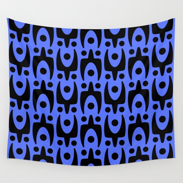 Mid Century Modern Abstract Pattern 145 Black And Blue Wall