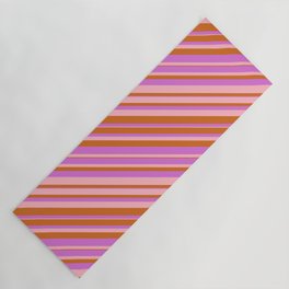 [ Thumbnail: Chocolate, Orchid & Light Pink Colored Lined/Striped Pattern Yoga Mat ]