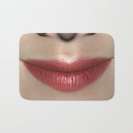 Smiling Lipstick Red Female Lips Close up Bath Mat | Female, Face, Lips, Closeup, Shapely, Nose, Skin, Beautiful, Seductive, Mouth 