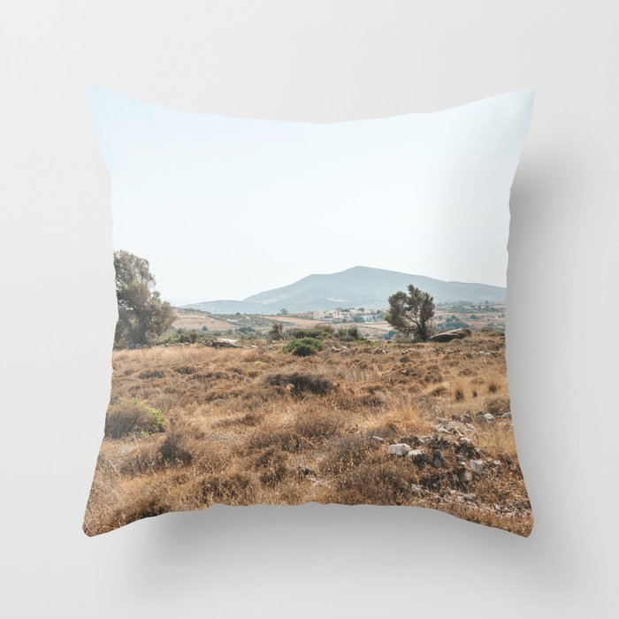 Greek Grass Field - Travel and Nature Photography on the Greece Island of Naxos Throw Pillow