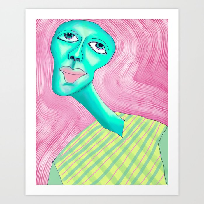 Torquoise Abstract Portrait  Art Print
