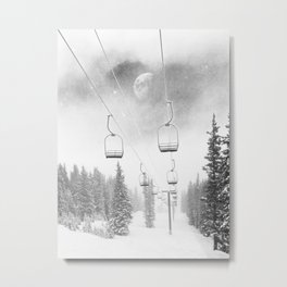 Ski Lift Moon Break // Riding the Mountain at Copper Colorado Luna Sky Peeking Foggy Clouds Metal Print | Mammoth Snowboarding, College Dorm Room, Picture Photos Pic, Steamboat Moon, Photo, Winter Vibes Canada, Ski Skier Skiing Of, Black And White B W, Mountain Mountains, Travel Wilderness In 
