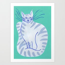 Grey cat on mint background Art Print