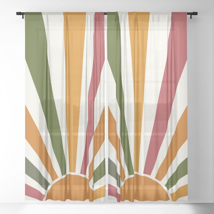 Multicolor retro Sun design 1 Sheer Curtain