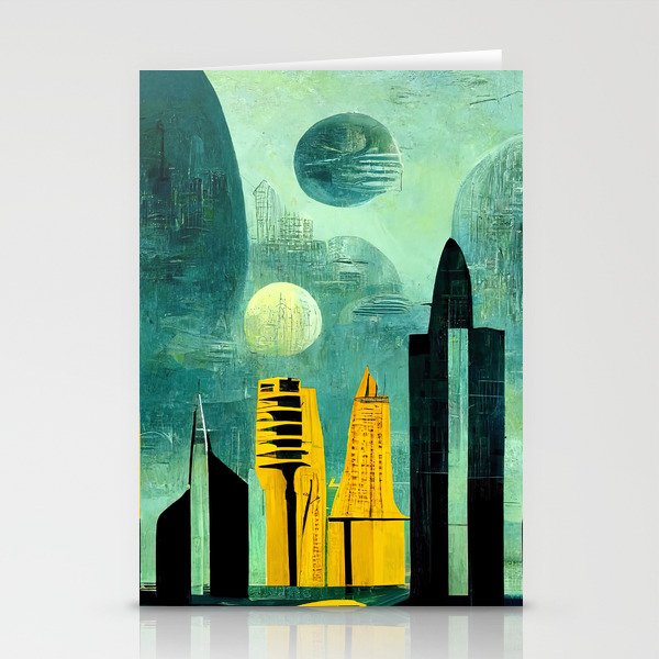 Abstract Futuristic Cityscape Stationery Cards