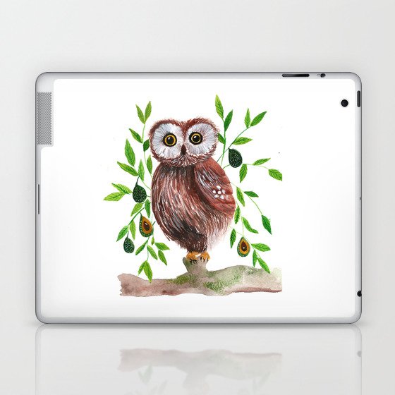 Owl with avocado illustration Laptop & iPad Skin