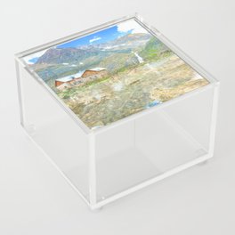 mountain cabin impressionism painted realistic scene Acrylic Box