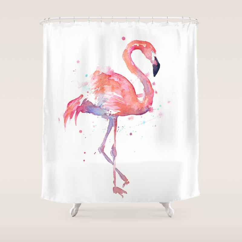 Pink Flamingo Watercolor Tropical Animals Bird Shower Curtain By Olechka Society6