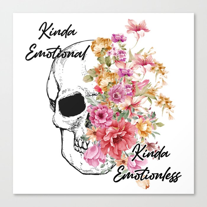 Skull with vibrant flowers and emotions Canvas Print