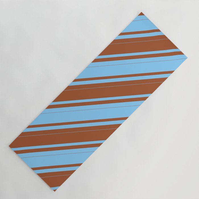 Sienna and Light Sky Blue Colored Lines/Stripes Pattern Yoga Mat