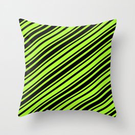 [ Thumbnail: Light Green & Black Colored Lined Pattern Throw Pillow ]