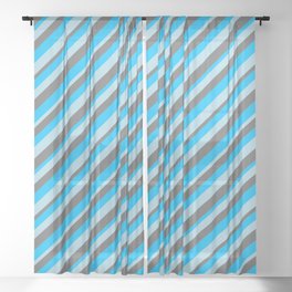 [ Thumbnail: Deep Sky Blue, Light Blue, and Dim Grey Colored Striped/Lined Pattern Sheer Curtain ]