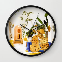 Tiger Reserve Villa | Bohemian Tropical Jungle Décor | Pastel Honeymoon Couple Love Wildlife Wall Clock