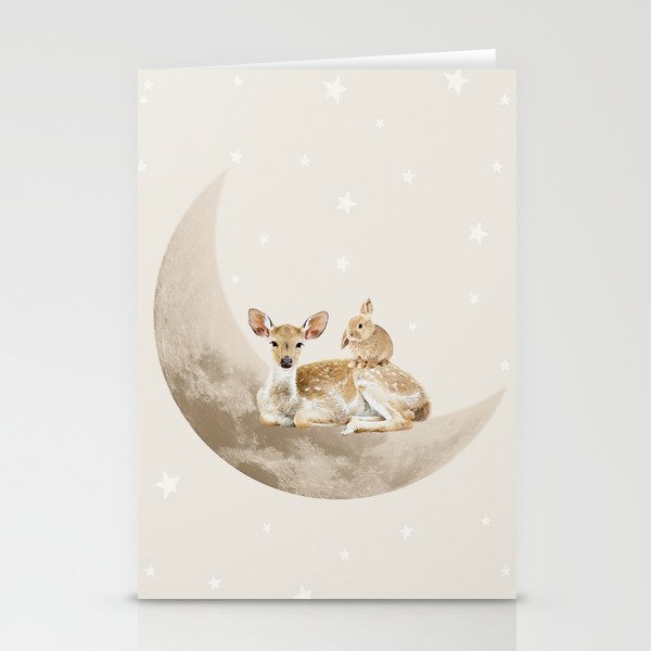 Deer and rabbit on the moon Stationery Cards