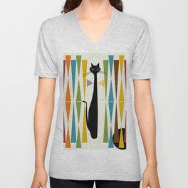 Mid-Century Modern Art Cat 2 V Neck T Shirt