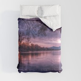Another Place Comforter | Tree, Purplesunset, Gorgeous, Photo, Settingsun, Beautiful, Californiariver, Riversunset, Calmwater, Nature 