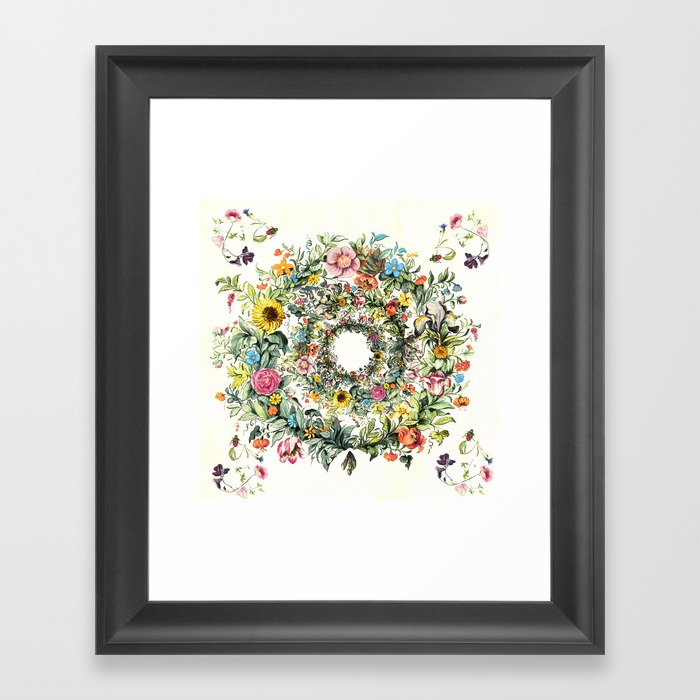 Cream floral spiral Framed Art Print