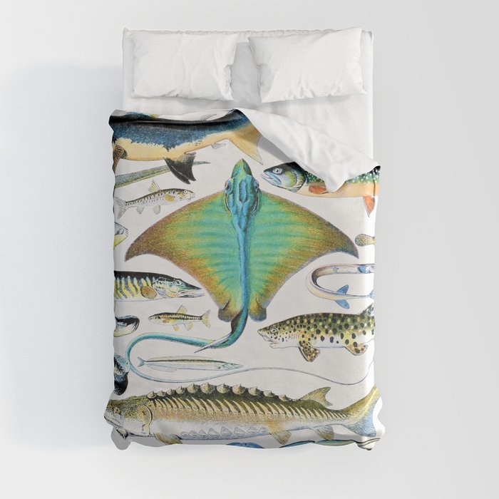 Adolphe Millot "Fishes" 2. Duvet Cover