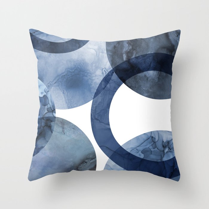 Mid Century Modern Abstract Shapes Navy Blue Throw Pillow