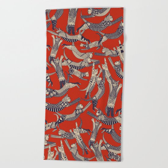cat party retro Beach Towel