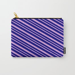 [ Thumbnail: Blue & Plum Colored Striped Pattern Carry-All Pouch ]