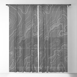 Black & White Topography map Sheer Curtain