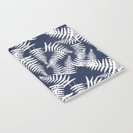 Navy Blue And White Fern Leaf Pattern Notebook