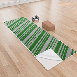 [ Thumbnail: Dark Grey & Dark Green Colored Lines/Stripes Pattern Yoga Towel ]