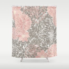 Floral Dahlias, Blush Pink, Gray, White Shower Curtain