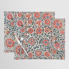Shakhrisyabz Suzani  Uzbekistan Antique Floral Embroidery Print Placemat