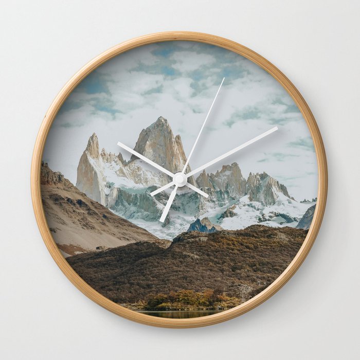 Argentina Photography - Lake In Front Of Huge Tall Mountain Wall Clock