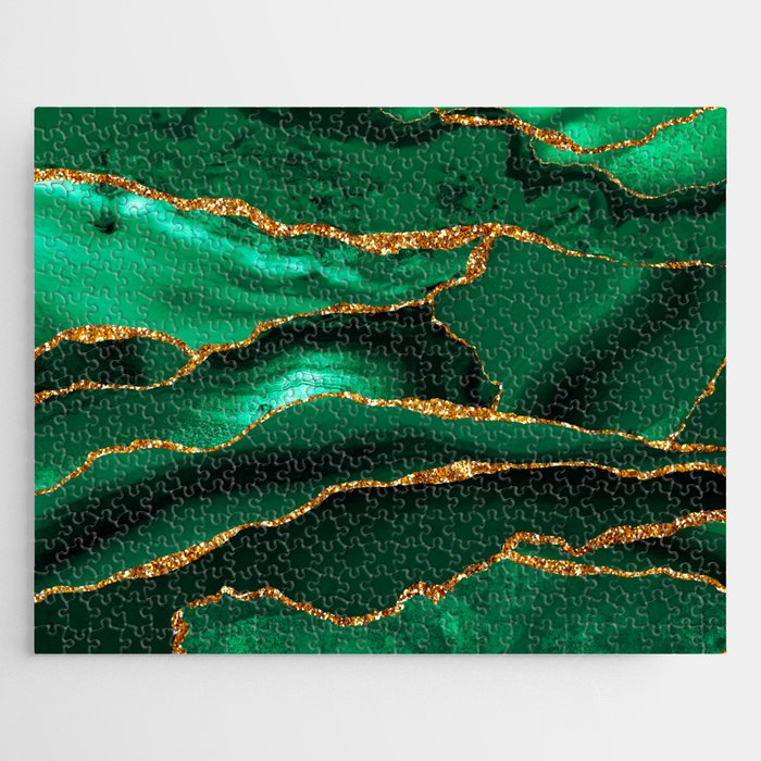 Abstract Green And Gold Emerald Marble Landscape  Jigsaw Puzzle