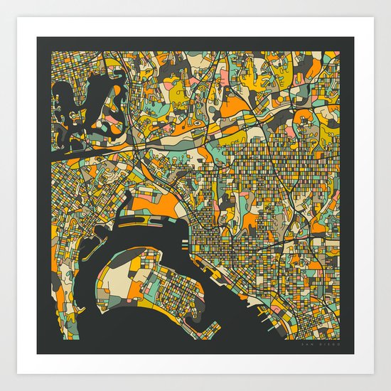 SAN DIEGO MAP Art Print
