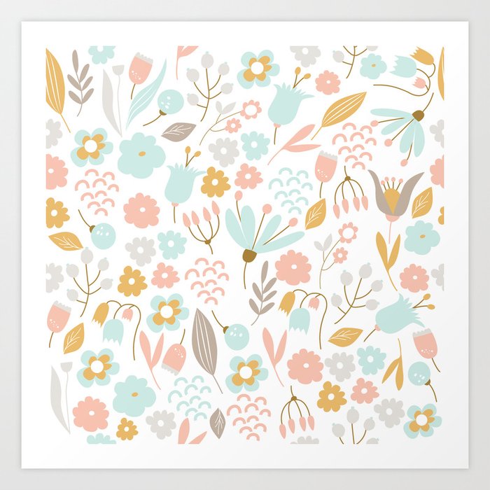 Seamless pastel floral pattern Art Print