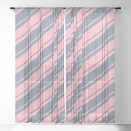 [ Thumbnail: Light Pink & Light Slate Gray Colored Lines Pattern Sheer Curtain ]