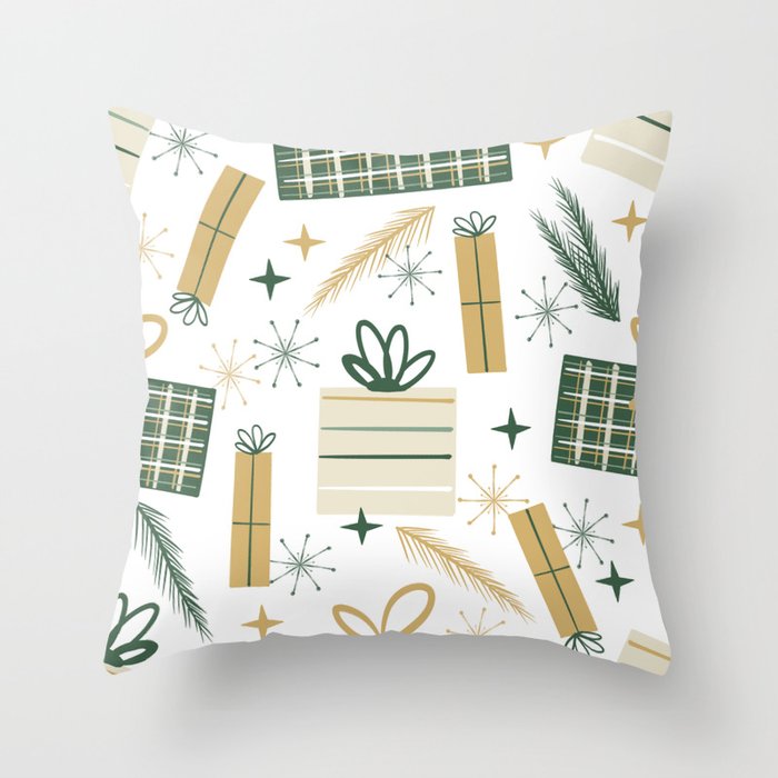 Cozy Cottage Christmas Presents - White Throw Pillow
