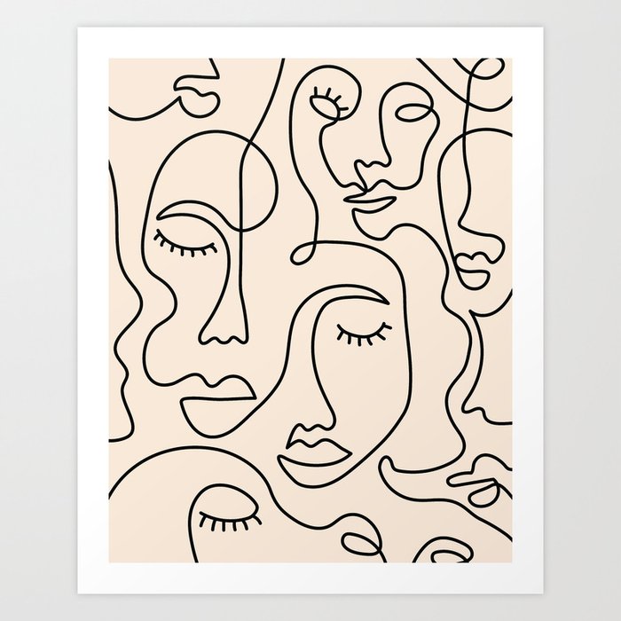 Abstract Single Line Face  Art Print