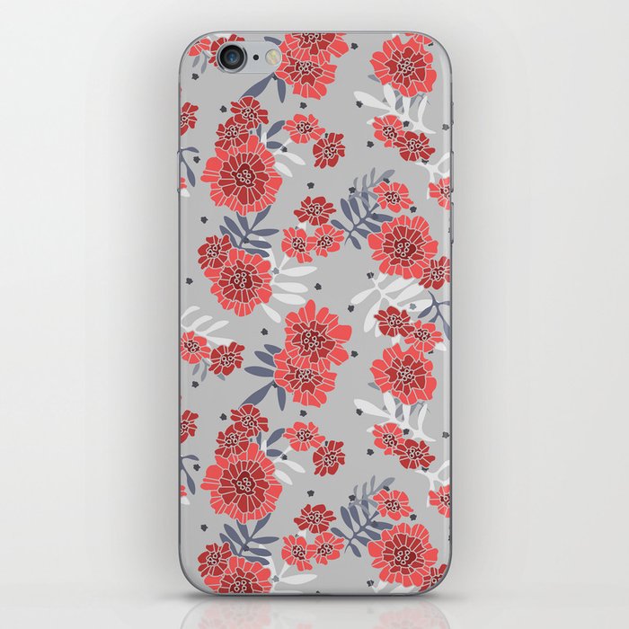 Crimson and Silver Floral iPhone Skin