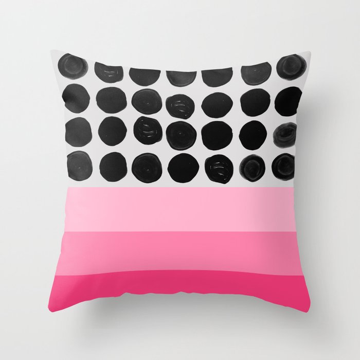 Pink and black dots Throw Pillow