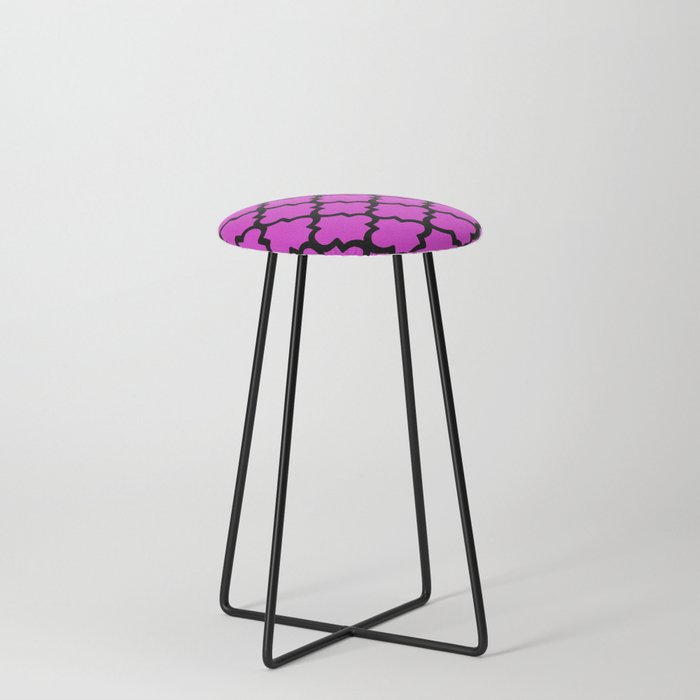 Quatrefoil Pattern In Black Outline On Purple Pink Counter Stool