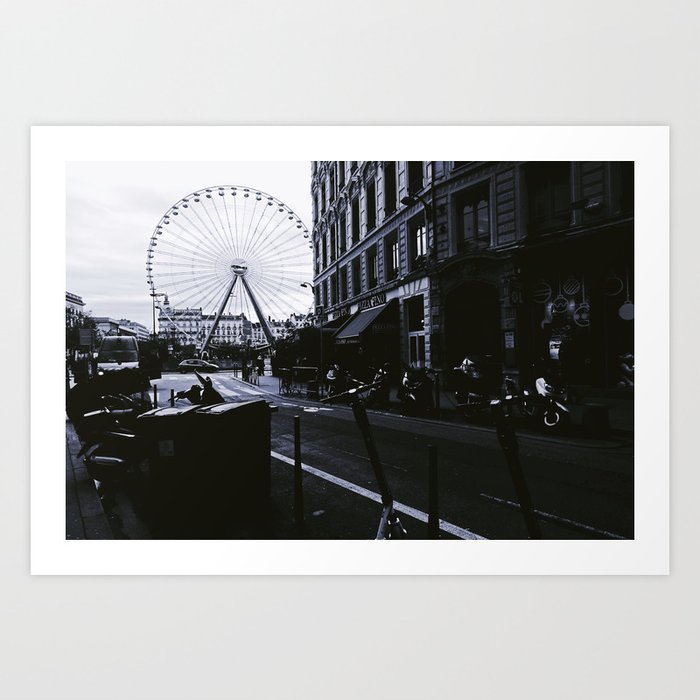 Bellecour Ferris Wheel | Lyon in Black and White Art Print