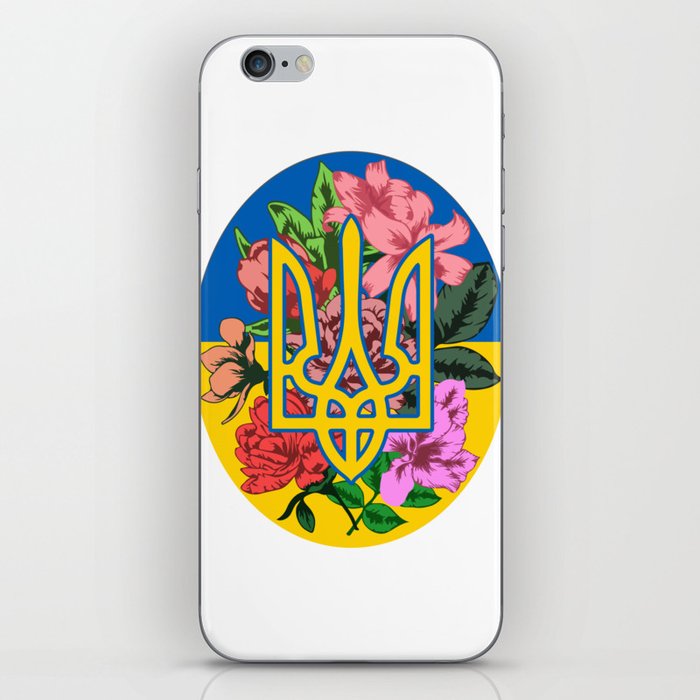 Ukrainian trident and flag of Ukraine with flowers iPhone Skin